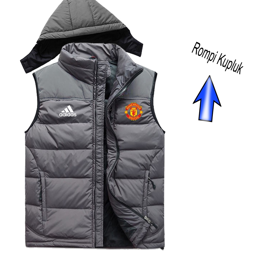 Terlaris Rompi Kupluk Pria Klub MU - Jaket Rompi Kasual Parasut Waterproof Real Pick, Bisa Request L