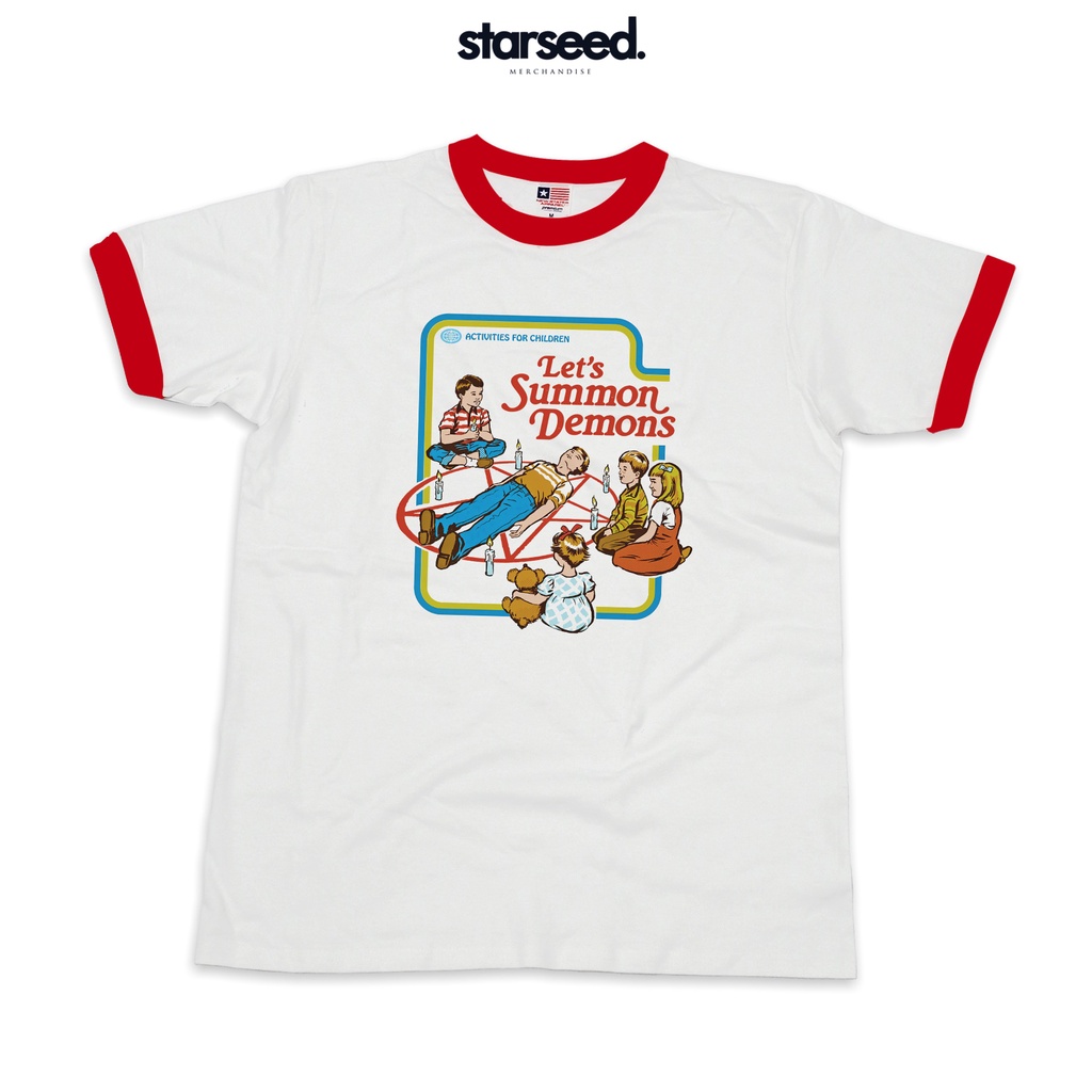 LET'S SUMMON DEMONS BY STEVEN RHODES ~ RINGER T-SHIRT