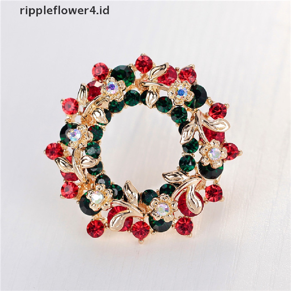 {rippleflower4.id} Perhiasan Kristal Panas Bulat Garland Natal Bros Pin Hadiah Pesta Santa Claus~