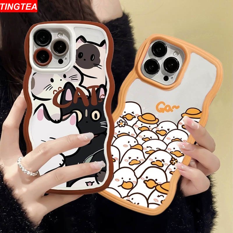 Oppo A17 A16 A16K A57 2022 A77S A77 A15 A54 A53 A12 A5S A7 A3S A11k A31 A52 A92 A94 A93 A37 F9 A1K A76 Lucu Kucing Bebek Tepi Melengkung Casing Handphone TPU