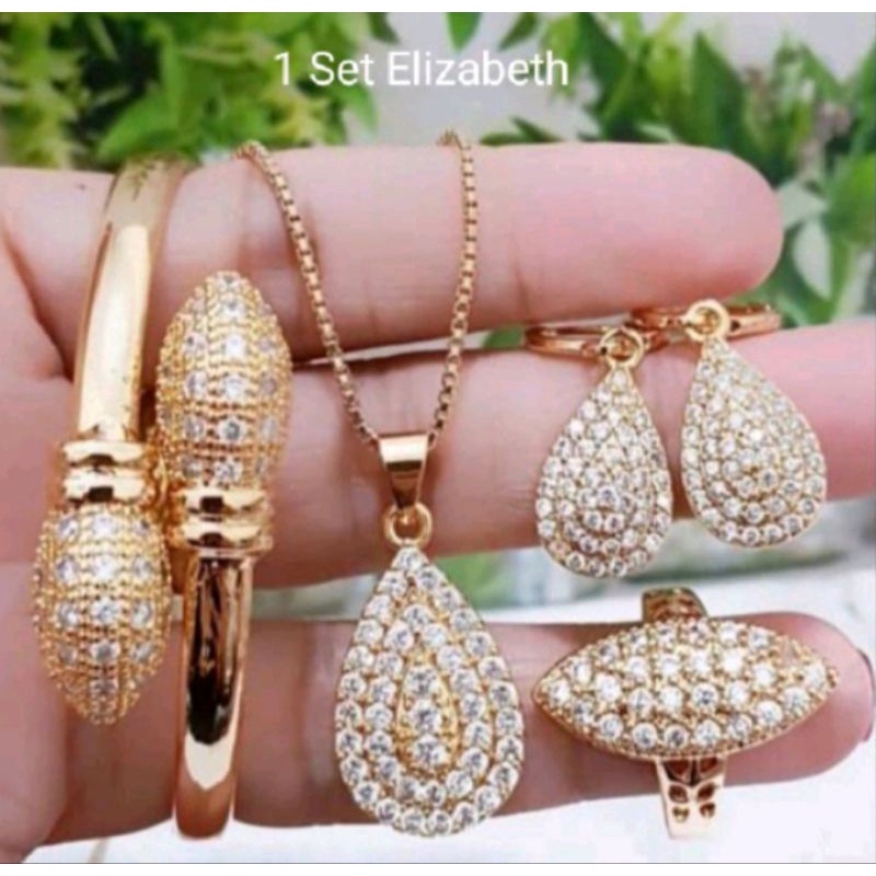 1Set Perhiasan Mewah Elizabeth Lapis Emas 24K