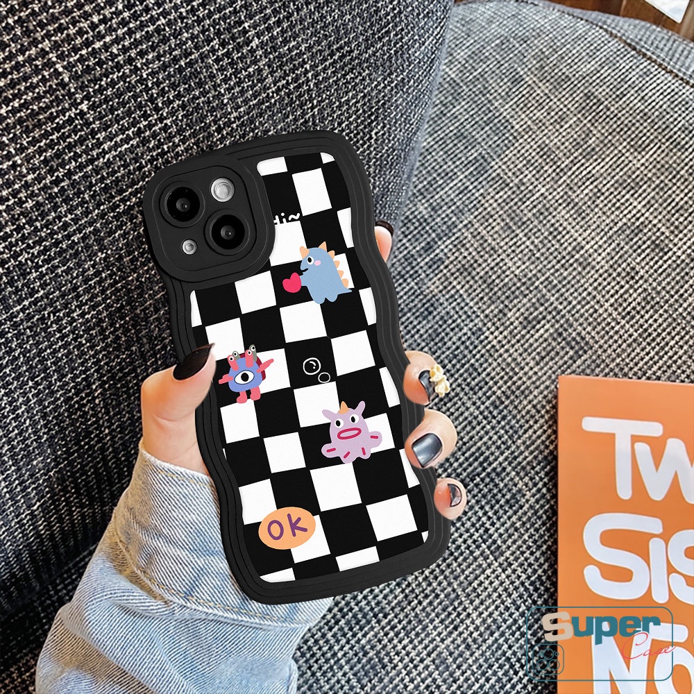Case Kotak Kotak Catur Diamond Grid Samsung A04 A12 A14 A23 A32 A04s A50 A13 A03s A04E A21s A52 A53 A50s A22 A52s A33 A02s A31 A30s A20 A11 A51 Kartun Monster Kecil Lembut Bergelombang Edge Case
