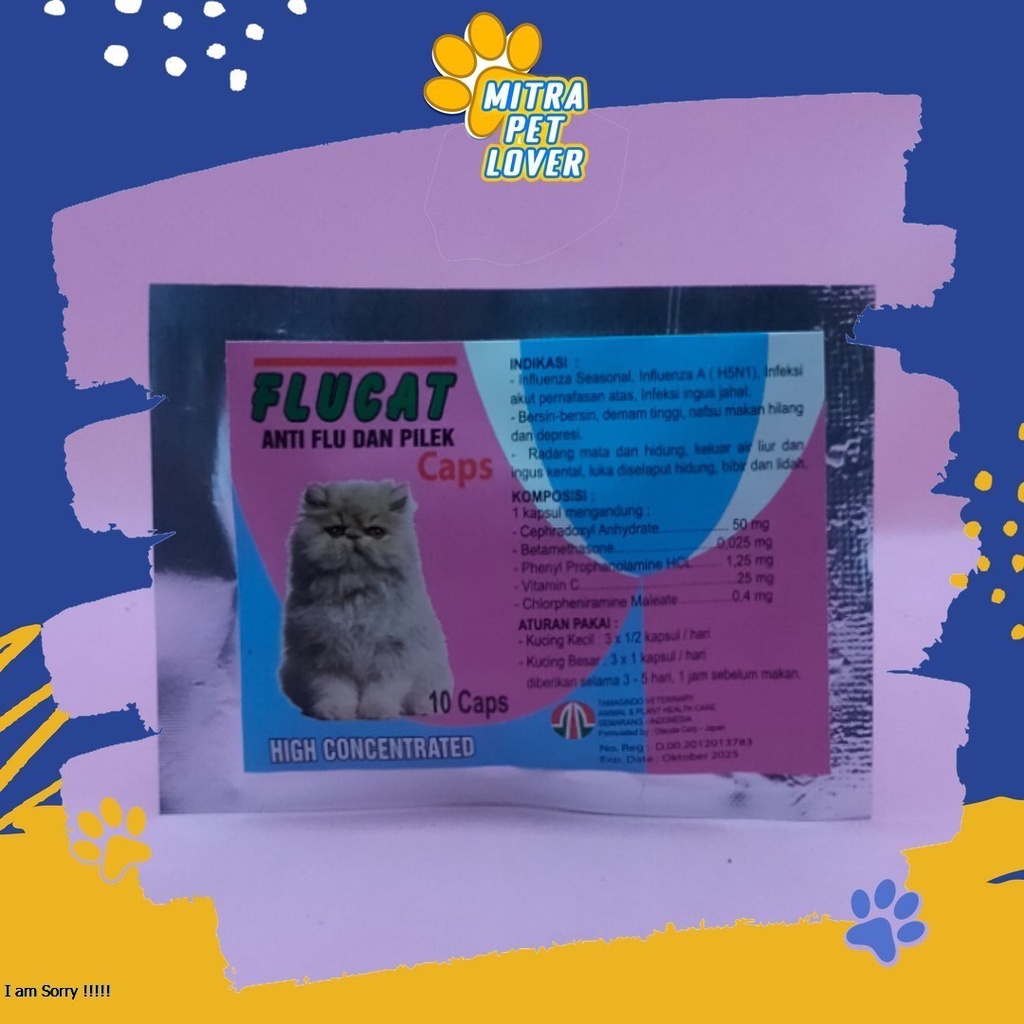 FORMULA MENYEMBUHKAN FLU KUCING - FLU CAT 10CAPSULE - KAPSUL UNTUK FLU KITTEN ATASI INFEKSI AKUT PERNAFASAN ANTI INGUS - MURAH ASLI GARANSI KUALITAS ORIGINAL - PET ANIMAL FLUCAT KAPSUL TAMASINDO OBAT KESEHATAN&amp;VITAMIN TERNAK HEWAN  MITRA PET LOVER
