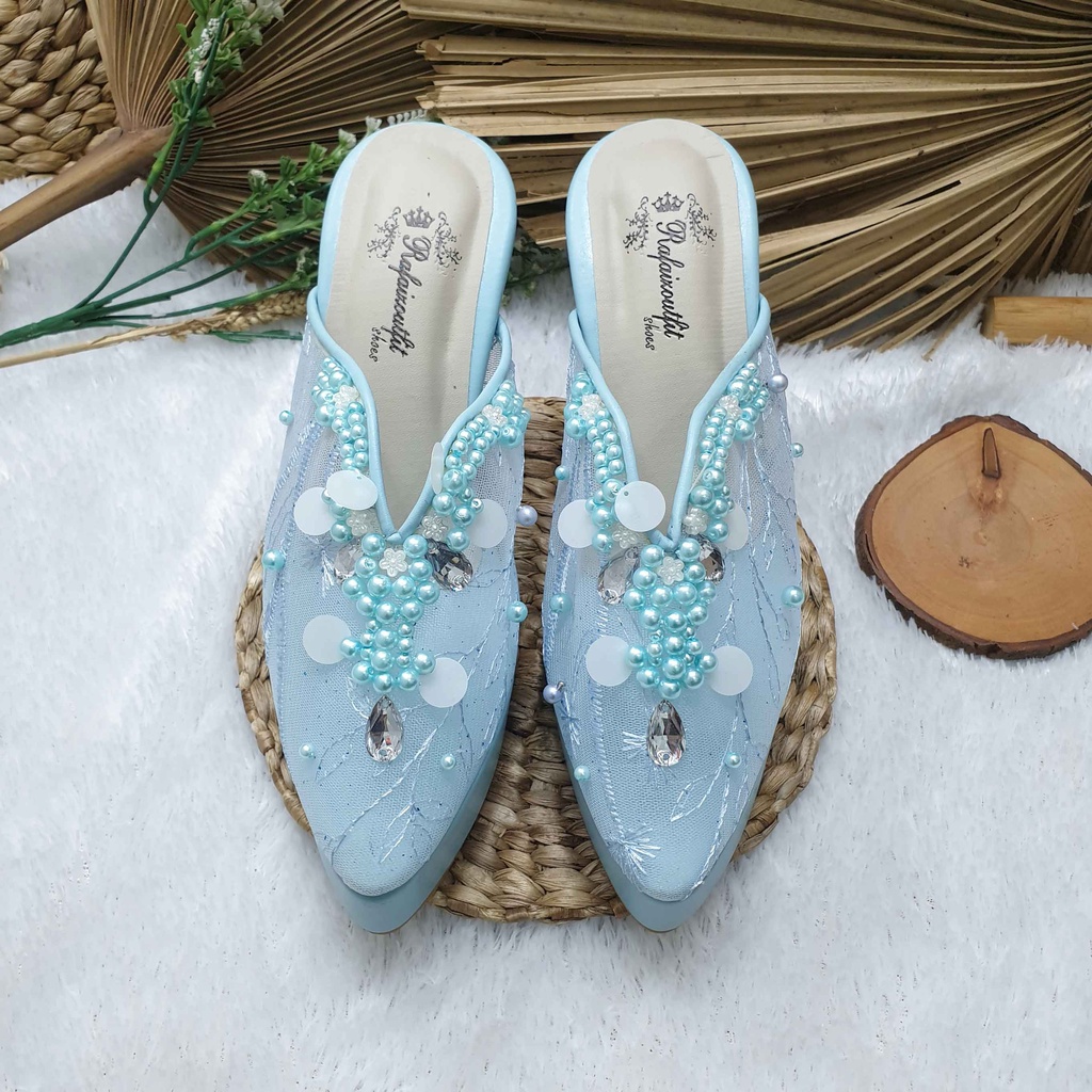 Sepatu wedding pesta ruby babyblue tinggi 10cm