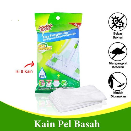 KAIN PEL BASAH TISU REFILL SCOTCH BRITE EASY SWEEPER WET DISPOSABLE PAPER WIPER 8 PCS REFILL