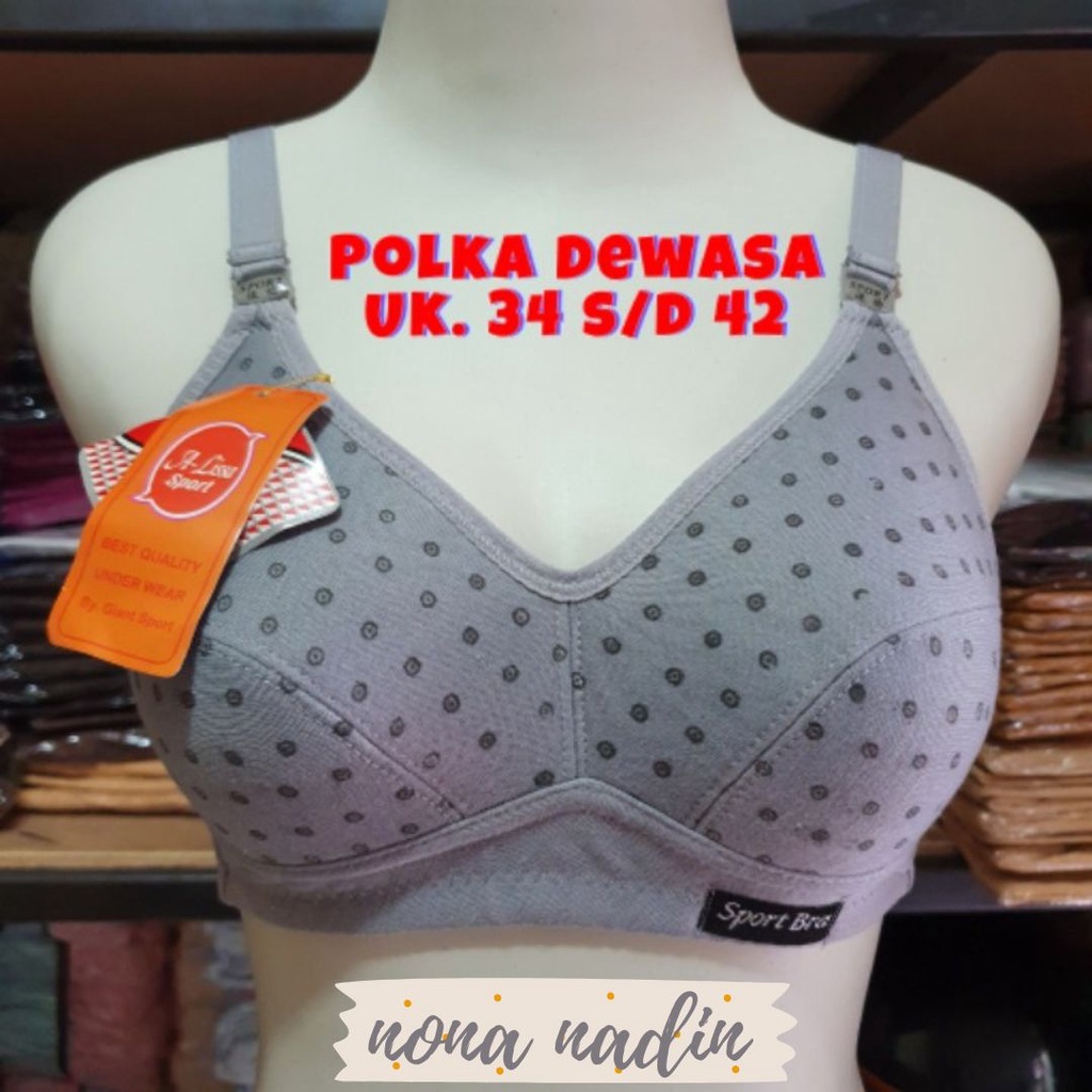 Paket isi 3 pcs Sport Bra Dewasa Motif Polkadot Tanpa Kawat &amp; Tanpa Busa