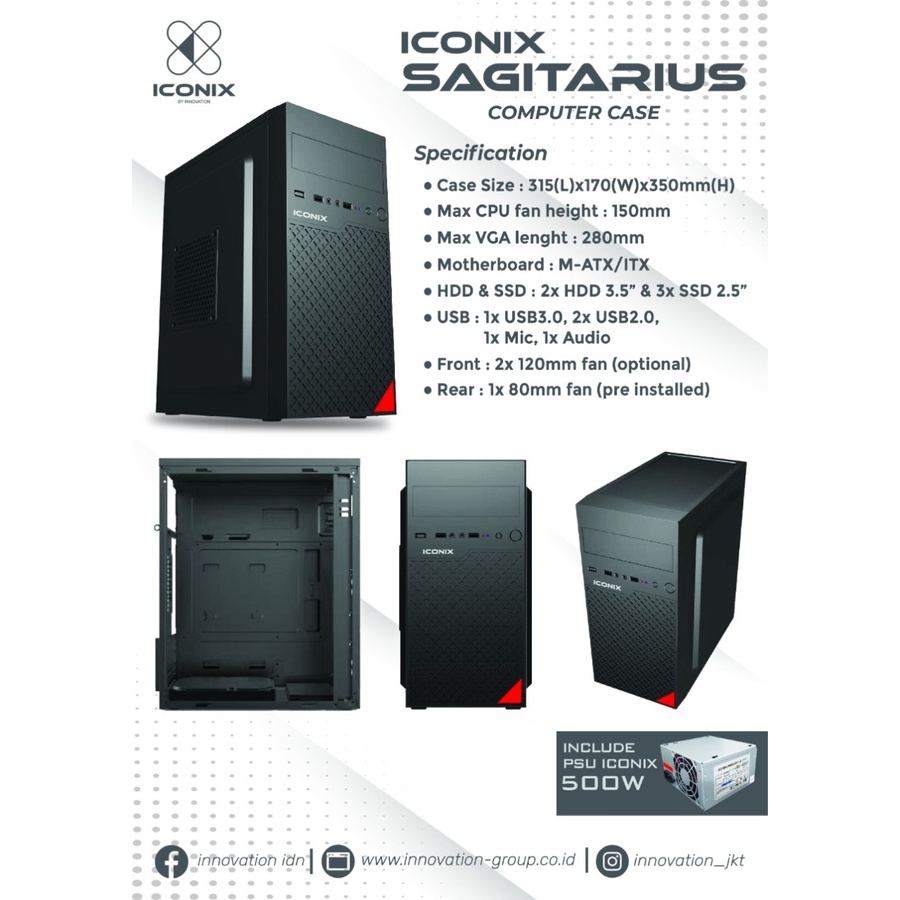 CASING ICONIX SAGITARIUS + PSU 500 W + FAN BELAKANG