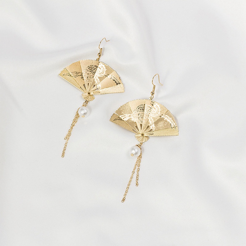 Fancyqube Gaya Cina Kipas Lipat Pemodelan Gantung Menjuntai Anting Wanita Mode Sederhana Mencegah Alergi Kait Telinga Indah
