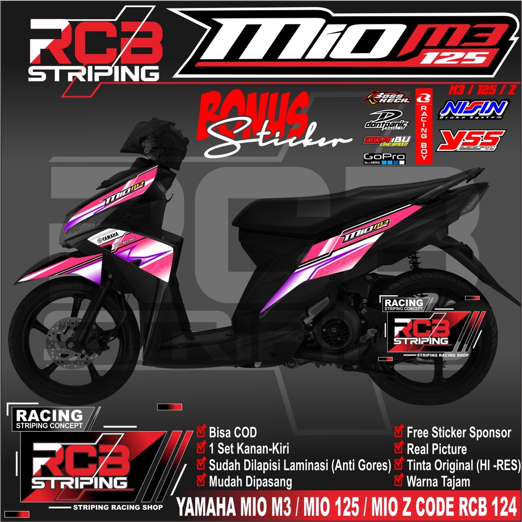 Sticker mio 125 mio z mio m3 Striping Variasi Mio M3 Striping Mio M3 Lis stiker Mio M3 RCB 124