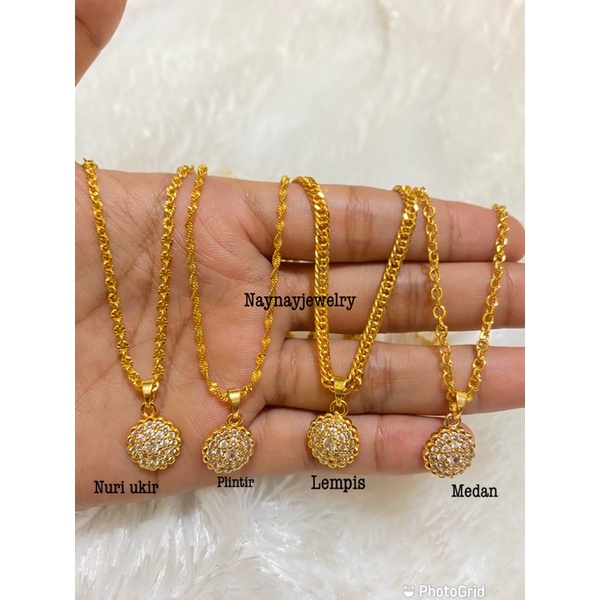 Kalung Lapis emas 24k bulat permata/ warna mirip emas 24k