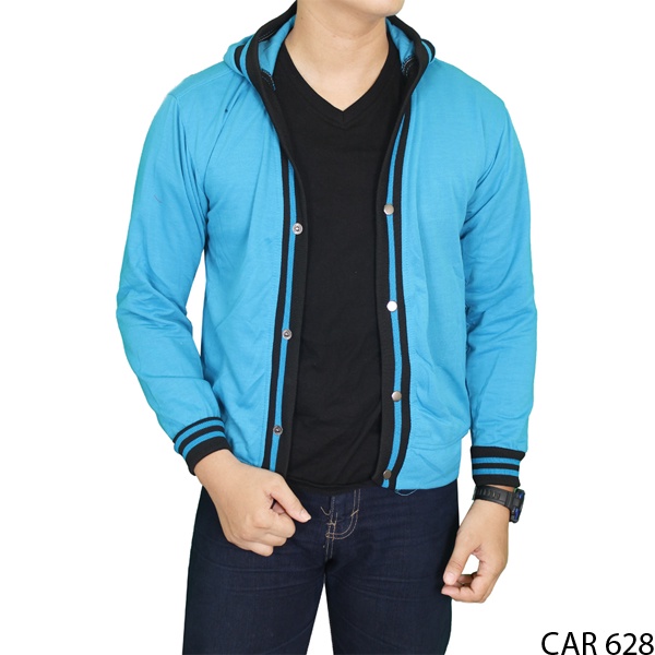 Cardigan Fleece Biru Tua Basic Polos Panjang Pria CAR 612
