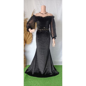 gaun pesta penyanyi duyung bludru tile swarovski