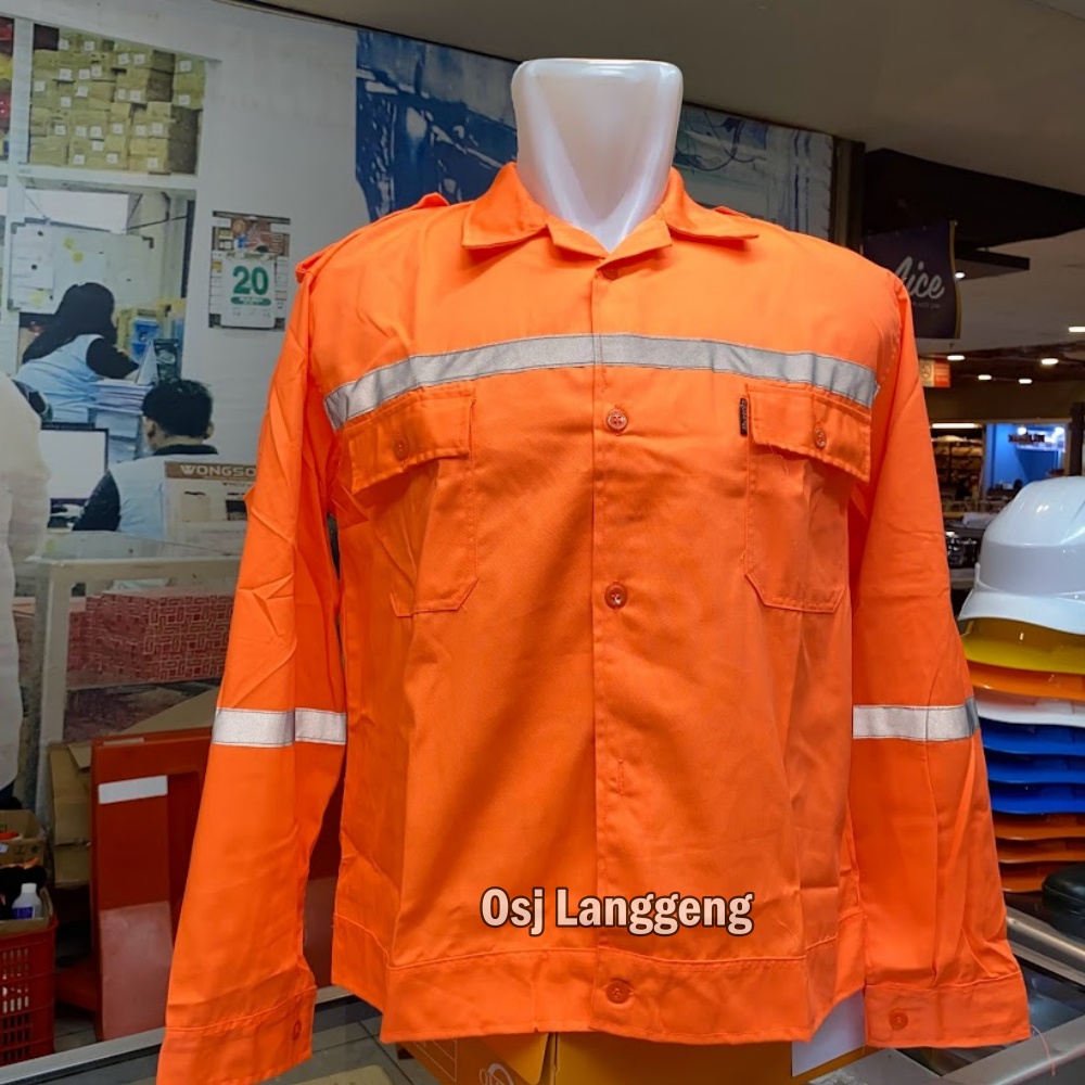 Seragam Kerja / Baju Atasan Lengan Panjang Bahan American Drill Warna Orange Murah