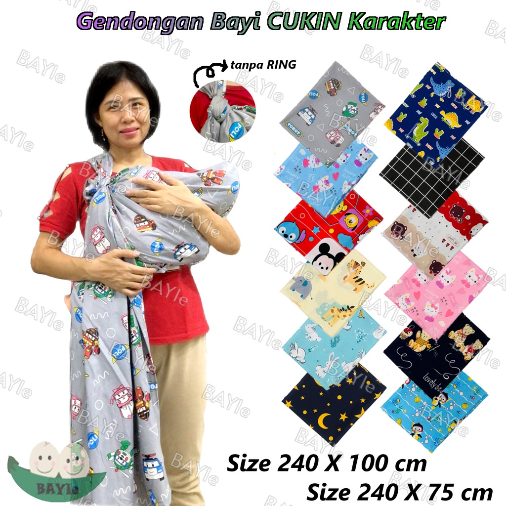 BAYIe - Gendongan Bayi Cukin Jarik Modern Selendang Motif Karakter Tanpa Ring Size 75x240 cm &amp; Size 100x240 cm