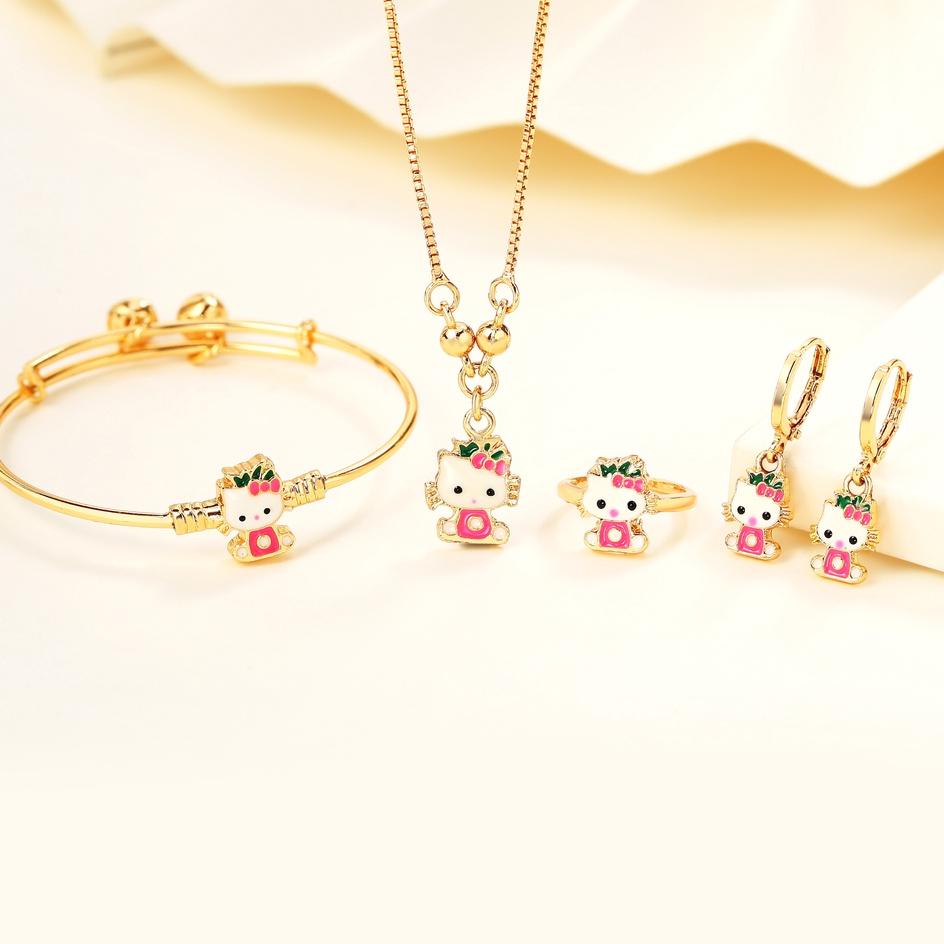 Y041 Set Perhiasan Anak Hello Kitty Titanium Set Kalung Anting Anak Perhiasan Anak Satu Set Emas ▪ K