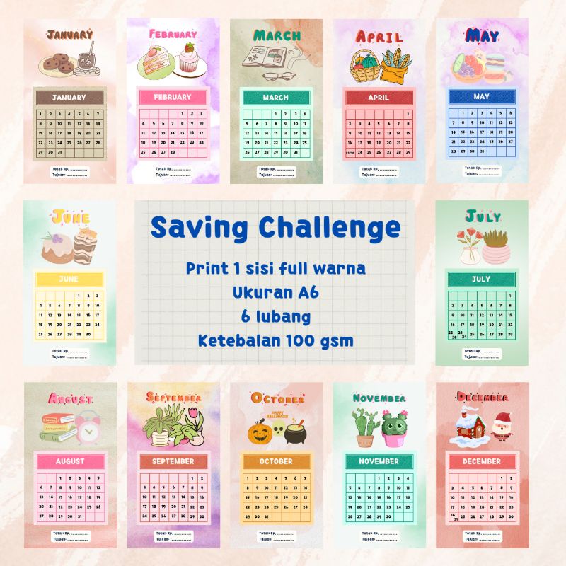

(Ecer) Tantangan Menabung Kalender Saving Challenge A6