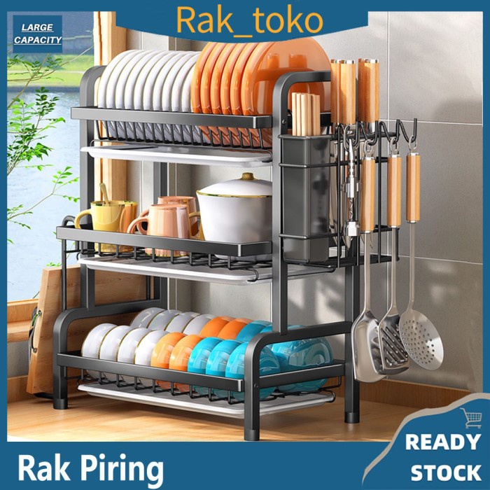 Rak Rak Piring Stainless Steel Rak Dapur Wastafel 3 Susun/ 2 Susun