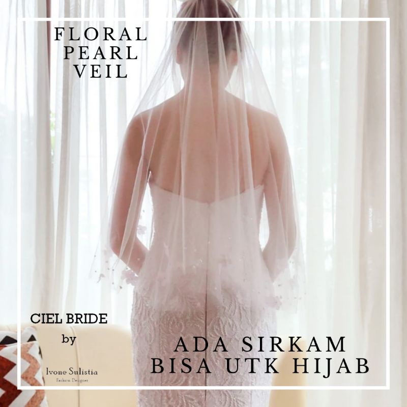 floral wedding veil with pearl kerudung pengantin bordir bunga