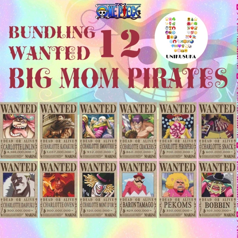 [UNIKUSUKA] POSTER ONE PIECE BOUNTY WANTED BIG MOM PIRATES 12 POSTER ANIME MANGA TEBAL