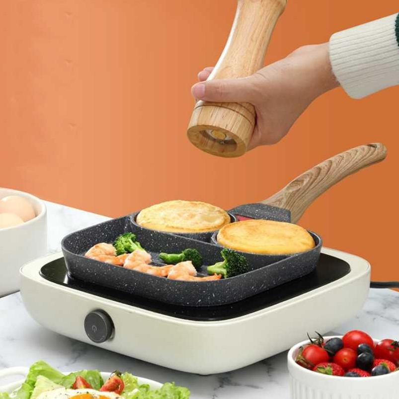 Fry Pan 3 Hole Frying Wajan Penggorengan Burger Telur Teflon / Wajan Goreng Telur Cetakan Unik 3 Lubang Smart Breakfast