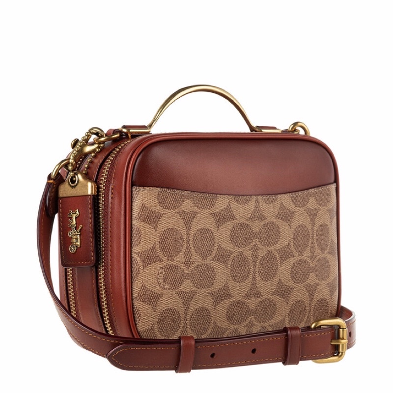 Coach Coated Canvas Signature Riley Lunchbox Bag Tan Rust (C93846)