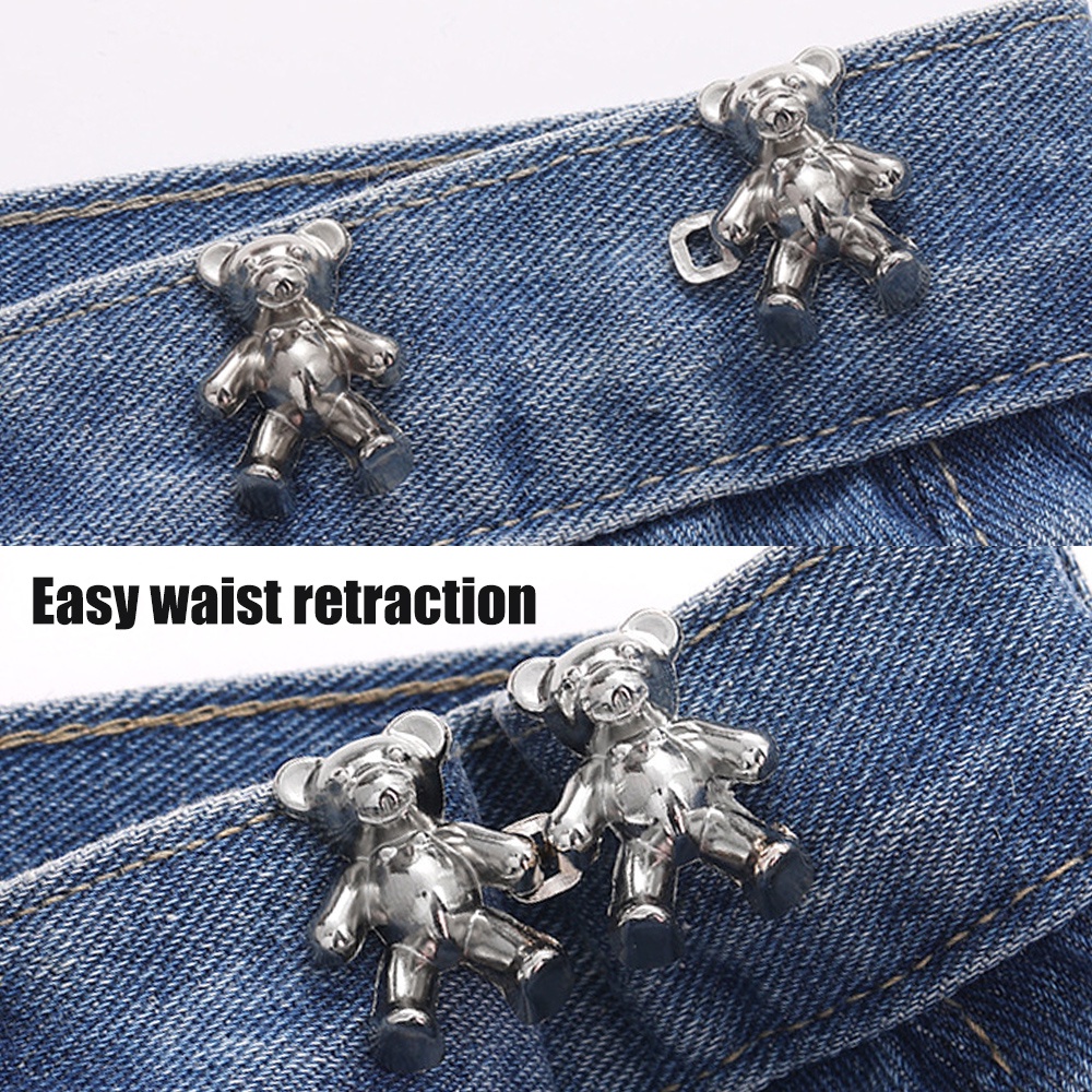 [Harga Grosir] Cute Bear Fastener Pants Pin Waist Size Detachable Button Aksesoris Kancing Jeans Metal Bebas Jahit 2Pcs Cute Bear Kancing Logam Snap