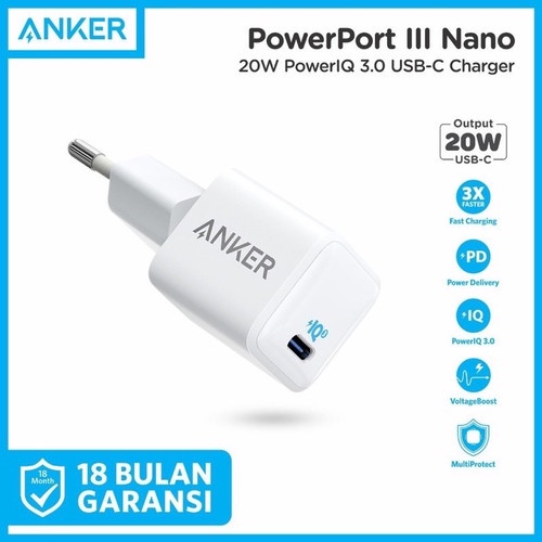 Anker Powerport III Nano 20W Fast Charger USB-C Compact WALL CHARGER A2633