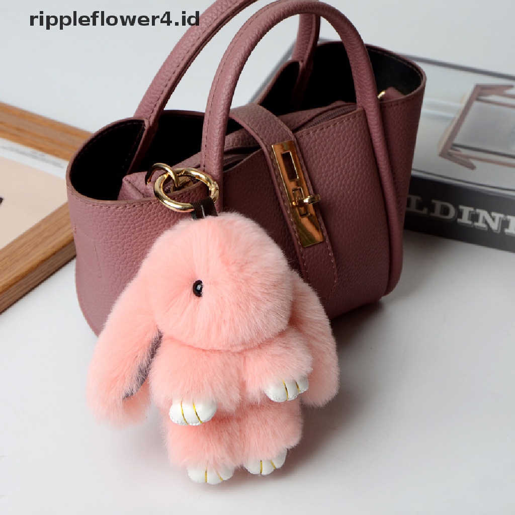 {rippleflower4.id} Gantungan Kunci Kelinci Ring Fluffy Bulu Asli Pompon Bunny Trinket Key Chain Charm Gantungan Kunci Lucu Di Tas Liontin Kunci Mobil~