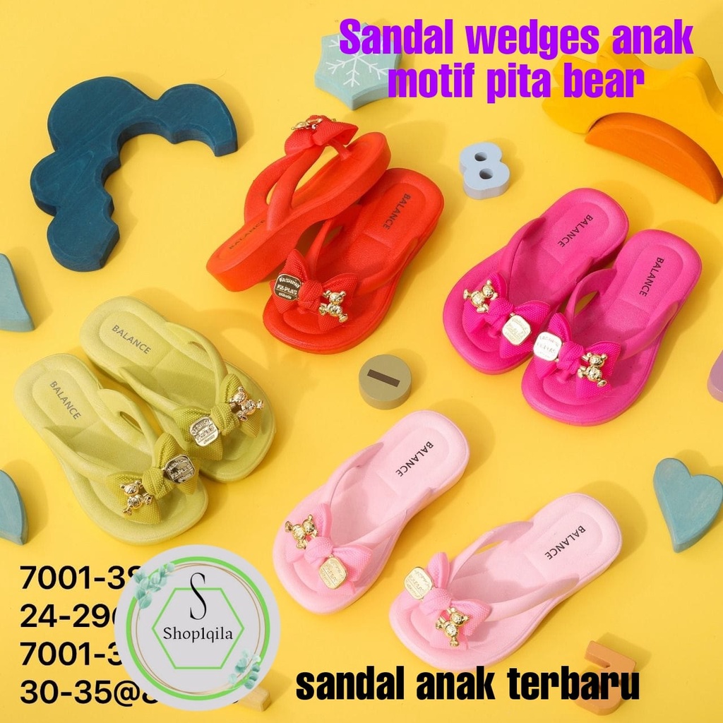 sandal jepit anak perempuan import kekinian 2023 balance 7001-3 (24-35) sandal jepit wedges anak motif pita terlaris