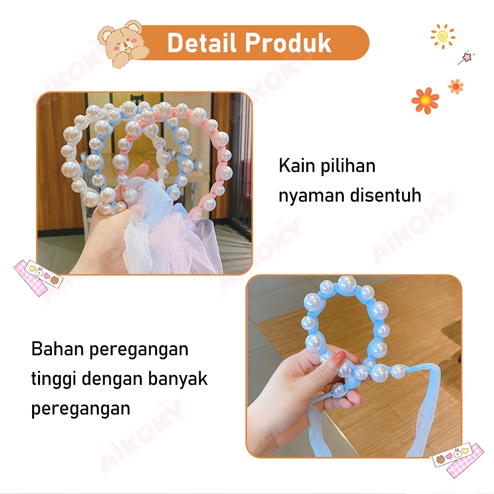 Aikoky Bando Mutiara Tali Kepang bisa diikat/Bando korea anak Fashion