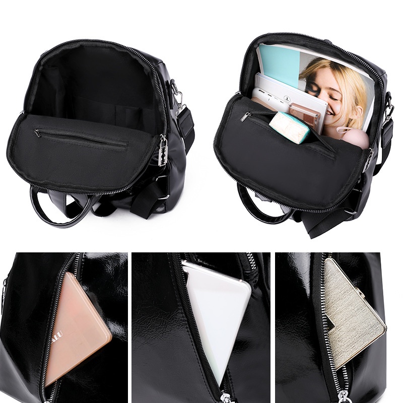 TAS RANSEL WANITA IMPORT KULIT HITAM GLOSSY ALSACE TA720B5 BACKPACK KOREA SEKOLAH GENDONG PUNGGUNG KULIAH KERJA CEWEK MURAH BRANDED FASHION REMAJA KEKINIAN SIMPLE CASUAL BATAM PREMIUM