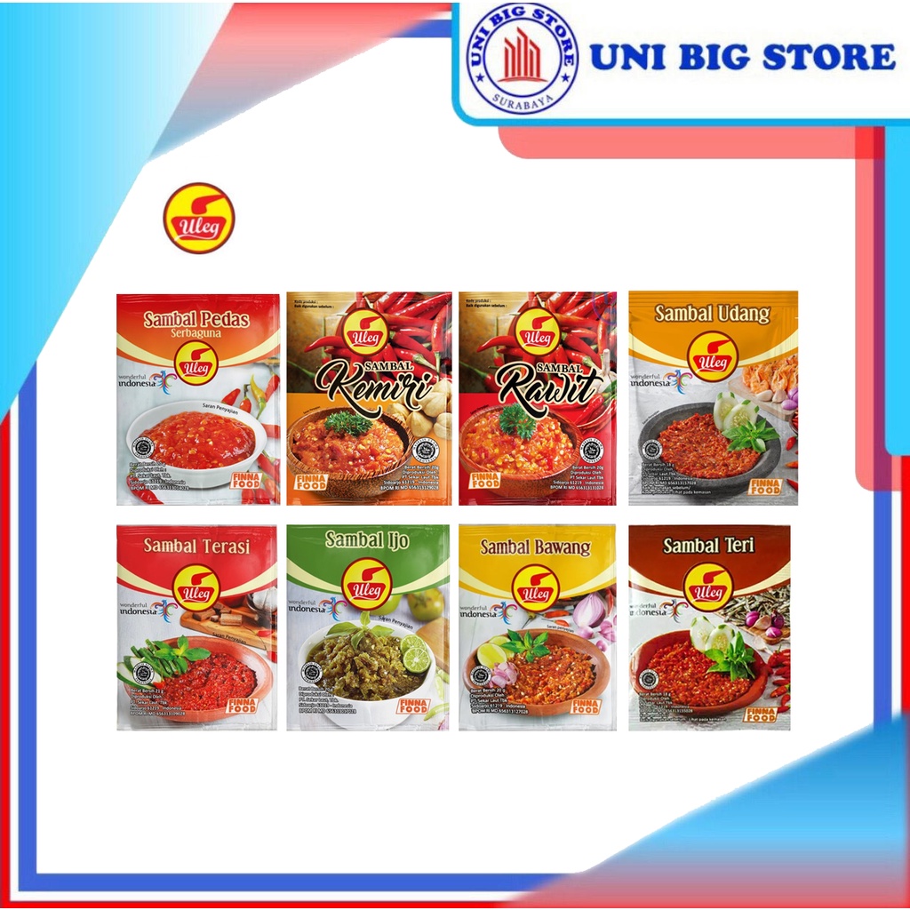 

FINNA ULEG Sambal Aneka Rasa 18 gr RTG 10 pcs Ijo Terasi Udang Teri Rawit Kemiri Serbaguna Bawang Geprek Rendang