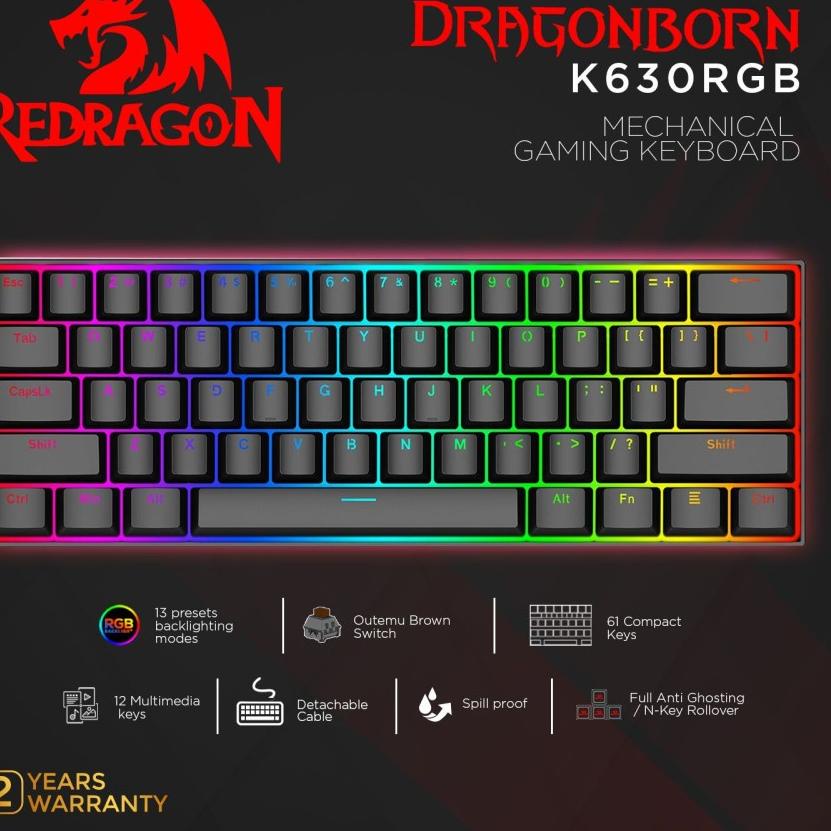 Terlaris K630W / K630 / K630W RGB / K630 RGB Redragon Mechanical Gaming Keyboard DRAGONBORN