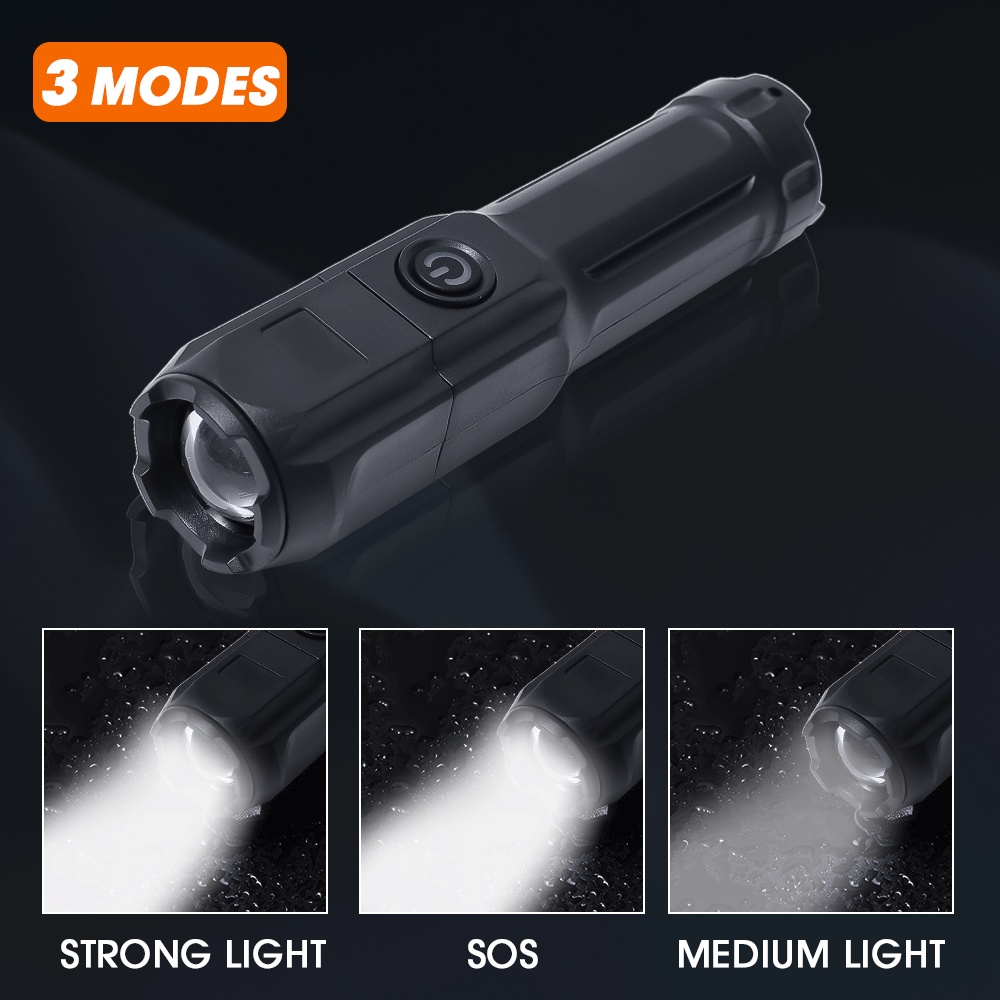 Portable Zoomable Strong Light Focus LED Terang ABS Senter USB Rechargeable Sorot Luar Ruangan Senter Tactical Multi-Fungsi Telescopic Focus Torch