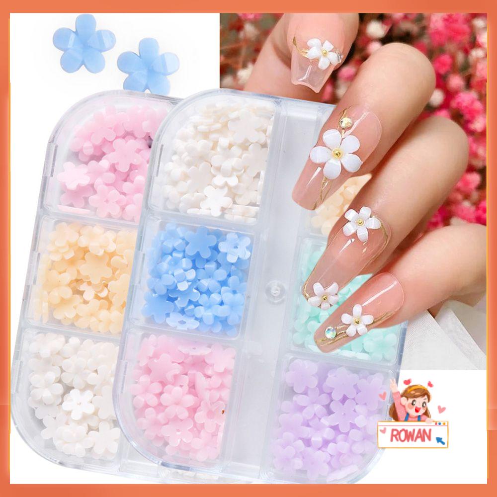 R-bunga Paku Serpihan Charms 3D Putih Biru Lima Kelopak Flower