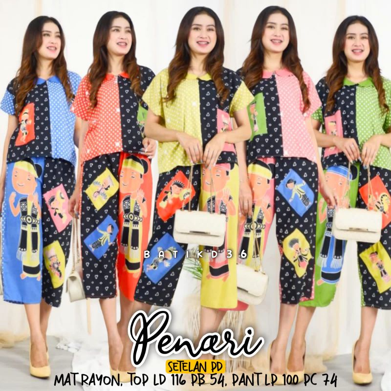 Setelan wanita 7/8 penari seling jumputan trendy bahan rayon super Kekinian