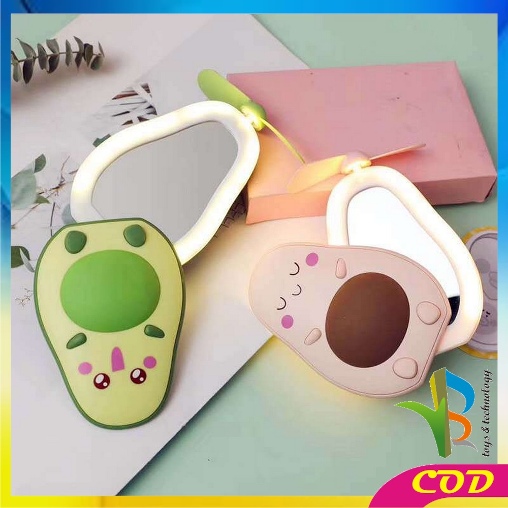 RB-K36 Kipas Cermin Makeup LED 3in1 Karakter Mini Fan Led Mirror USB Charger Cermin Make Up Portable