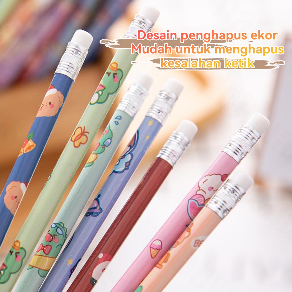 Halo Baby 6Pcs Pensil Set Tulis Motif lucu+ PENGHAPUS/Set Pensil Hb/ALAT TULIS PENSIL