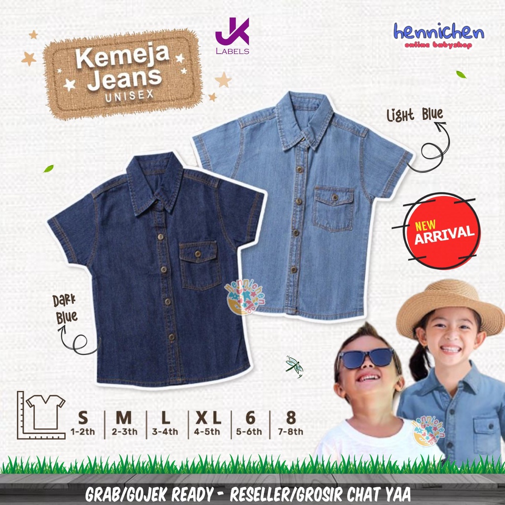 JK LABELS KEMEJA JEANS UNISEX KEMEJA ANAK LAKI LAKI DAN PEREMPUAN 1-8 TAHUN