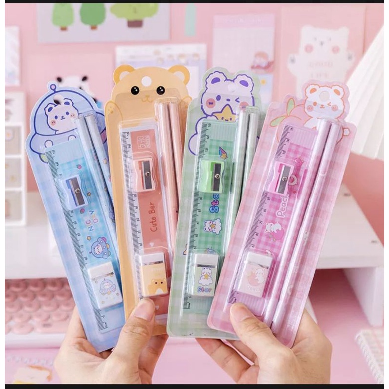 

1 set penggaris pensil penghapus sorotan pensil menjadi 1 set