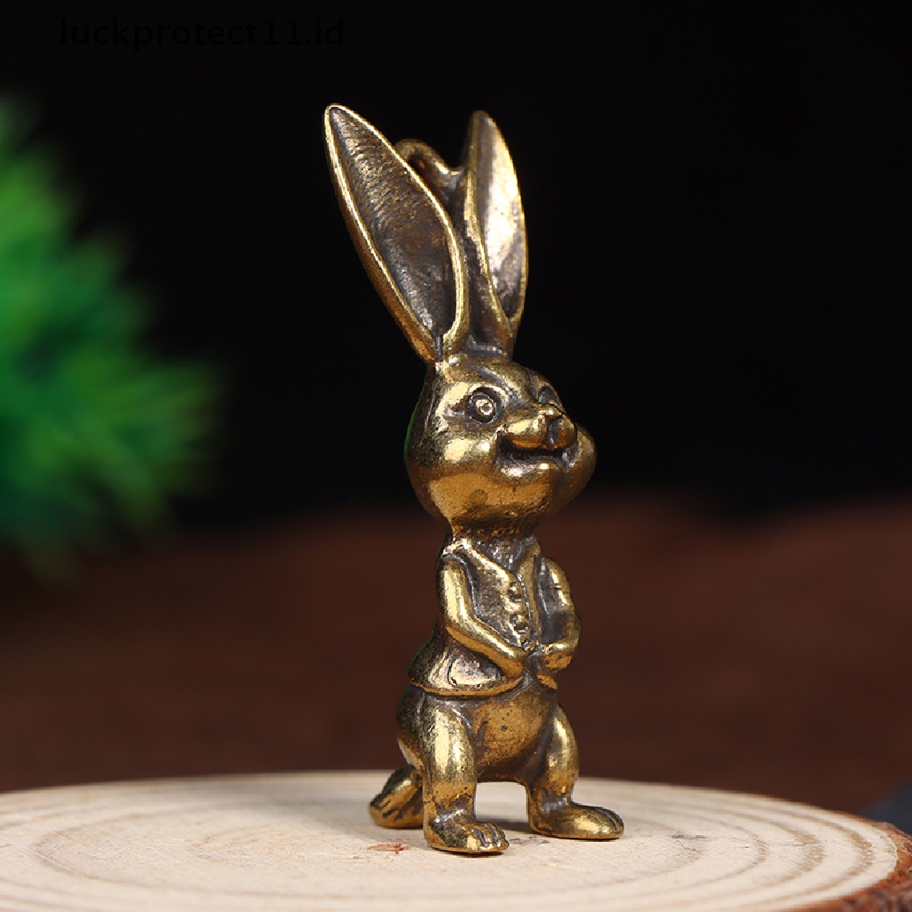 /Fashion Hot// Fashion// Kuningan Keyring Liontin Hewan Kelinci Figure Gantungan Kunci Lucky Rabbit Statue Ornamen Retro Patung Dekorasi Desktop Rumah.