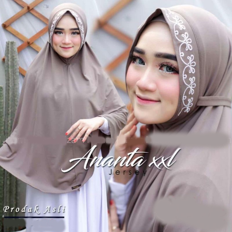 Hijab Ananta, kerudung instan ananta jumbo, jilbab kekinian tanpa pet depan terdapat motif kembang