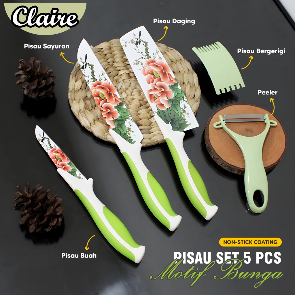 Pisau Set 5 Pcs Motif Bunga / Pisau Set