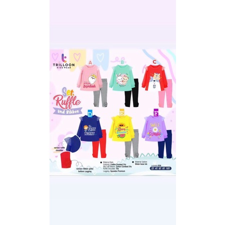 Set Ruffle and Ribbon Daily by trilloon kids wear/setelan anak perempuan/pakaian harian anak/pakaian
