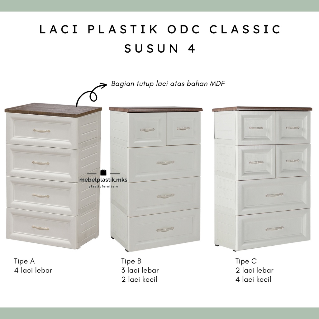 Laci Putih Plastik MDF Kayu Olymplast Drawer Cabinet ODC Susun 4