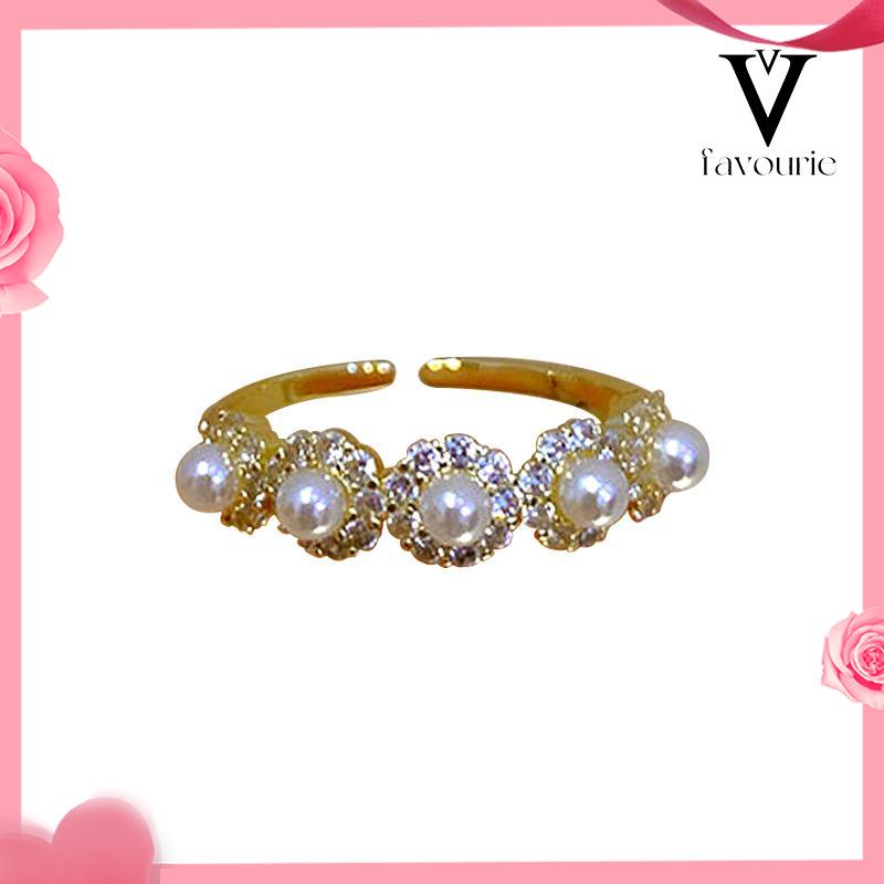 CODDouble-layer Retro Pearl Diamond Ring Niche Light Desain Mewah Cincin Dapat Disesuaikan Terbuka-FA