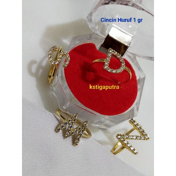 Cincin Huruf Permata  Perak 925  Lapisan Emas 24K