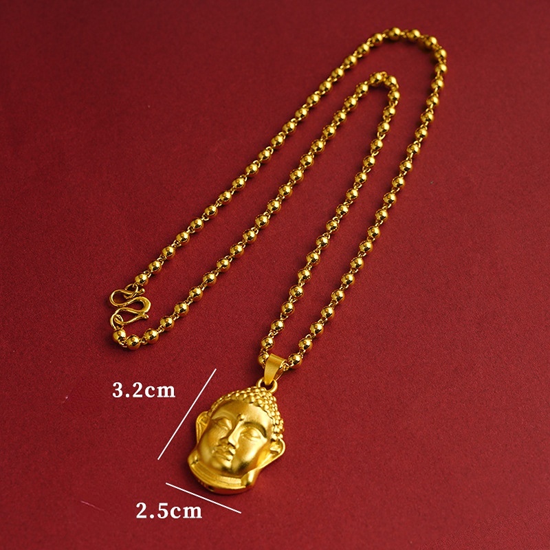 Goldkingdom Fashion Perhiasan Emas Asli Kadar 375Bangkok Aksesoris Ready Stock Lapis Emas Kepala Buddha Bulat Manik Rantai Kalung Dapat Ditarik Adjustable Hitam Tali Kepang Untuk Wanita