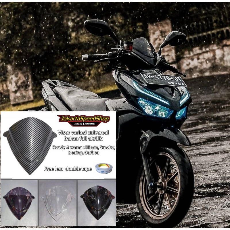 Visor variasi honda vario 125 150 new led warna hitam smoke bening carbon bahan full akrilik