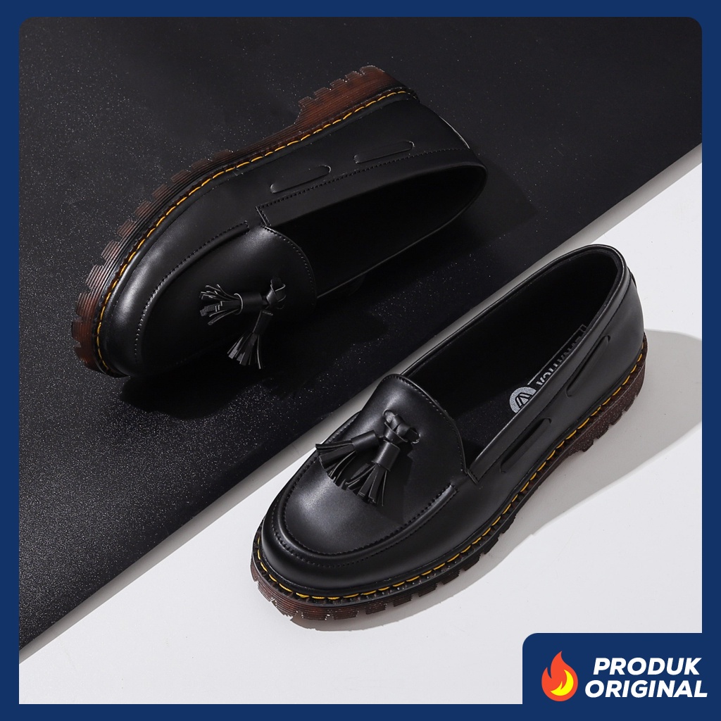 LEON BLACK GUM ORIGINAL x LVNATICA Sepatu Loafers Hitam Pria Slip On Formal Casual Kerja Kantor Slop Resmi Kantoran Pesta Wedding Kondangan Nikah Selop Jalan Santai Hangout Main Kuliah Modern Penny Loafer Semi Kulit Premium Footwear Keren Terbaru Kekinian